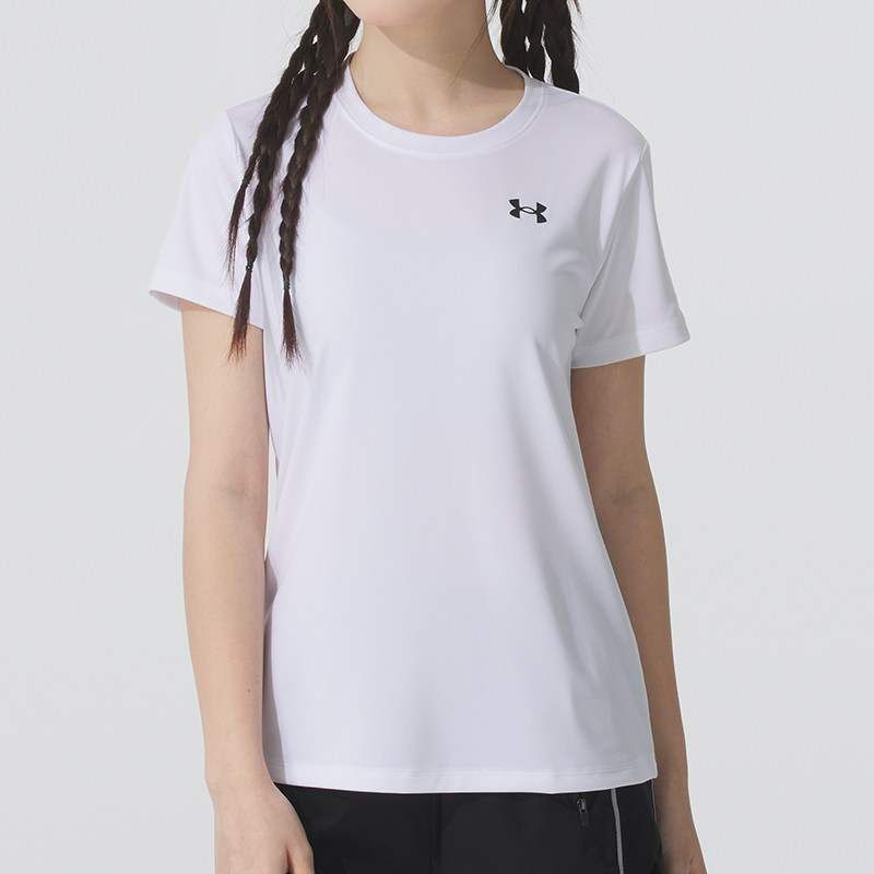 安德玛女士t恤夏季新款白色运动速干短袖健身瑜伽服透气速干衣女