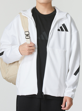 adidas阿迪达斯男装白色夹克外套秋新款跑步训练运动服JF2443