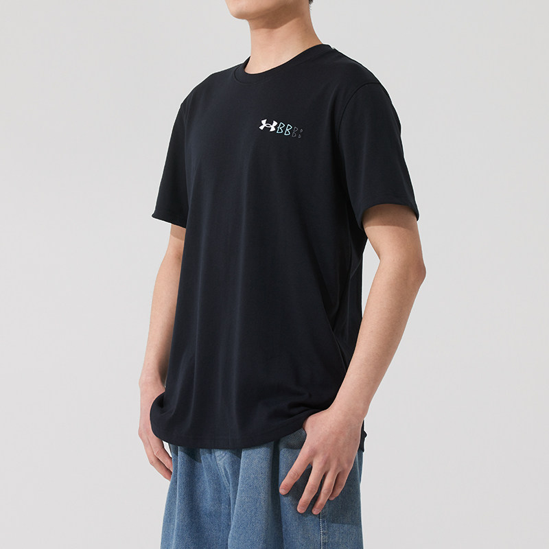 UA安德玛短袖男装夏季黑色简约运动服健身训练服舒适透气T恤