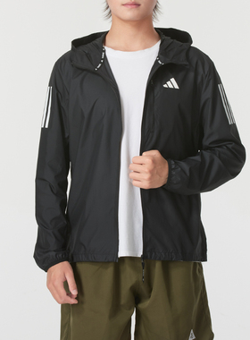 阿迪达斯男士梭织外套秋季健身跑步训练运动服连帽夹克IN1483