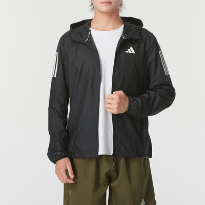 阿迪达斯男士梭织外套秋季健身跑步训练运动服连帽夹克IN1483