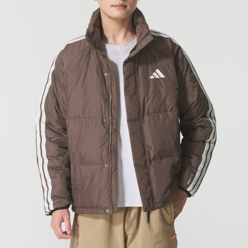 阿迪达斯羽绒服男装2025冬季新款户外运动服保暖立领夹克棕色外套