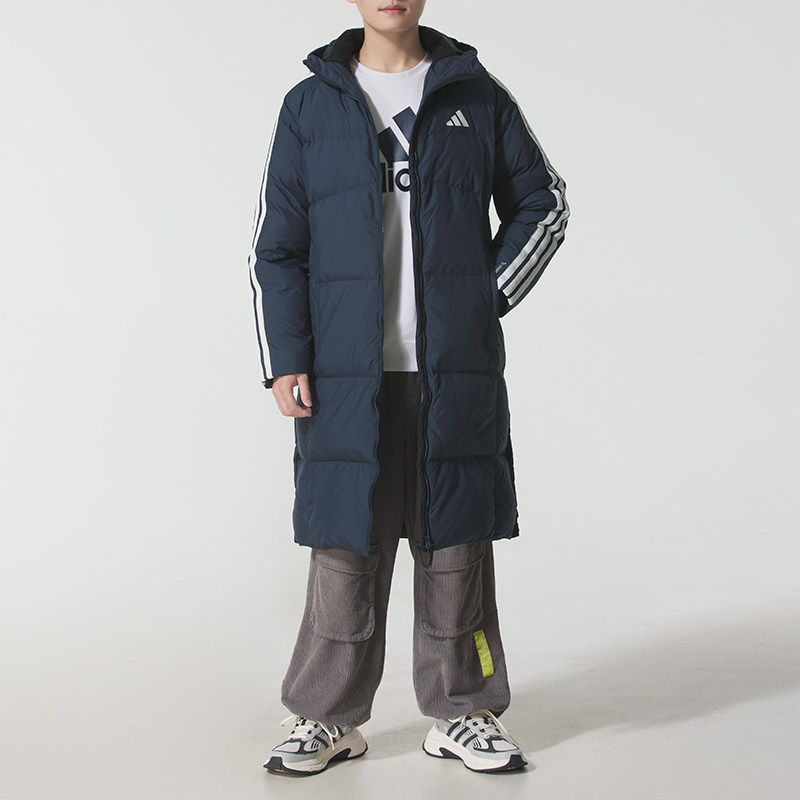 阿迪达斯长款羽绒服男装情侣冬季新款鸭绒保暖加厚运动外套女