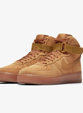 NIKE耐克AIR FORCE1 AF1空军一号女鞋高帮鞋休闲鞋小麦色轻便板鞋
