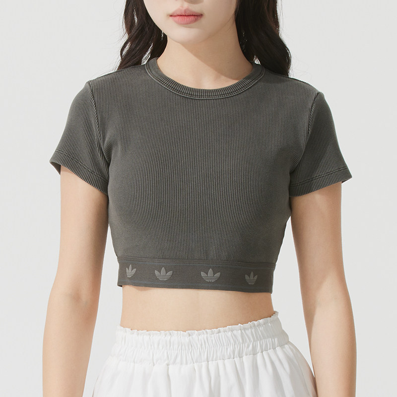 阿迪达斯三叶草女夏季新款修身短袖T恤运动服短款潮