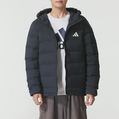 Adidas阿迪达斯正品男装2025秋冬新款修身连帽羽绒服时尚羽绒外套