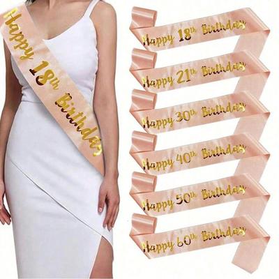 1pc Happy Birthday 18 21 30 40 50th Rose Gold Satin Sash Bir