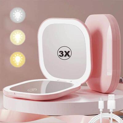 Compact Led Makeup Mirror With Light 1X/3X Magnifying Pocket