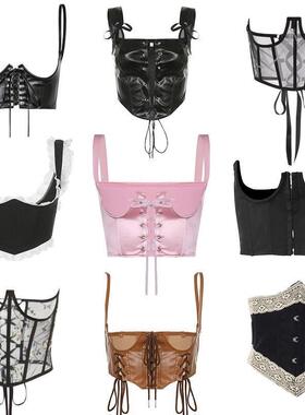 Chic Women Underbust Corset Y2K Aesthetic Fairycore Kawaii T