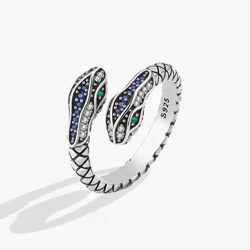 925 Sterling Silver Rings For Women Snake Shape Green E