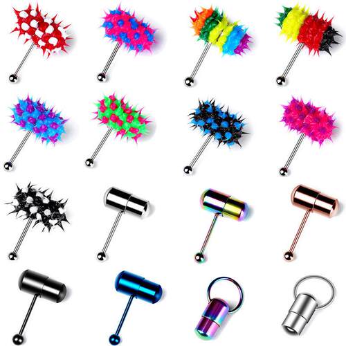 1Piece Surgical Steel Vibrating Tongue Ring 16G Tongue Pierc
