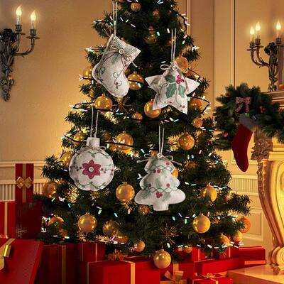 Christmas tree linen pendant printed five-pointed star