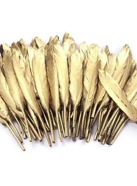 50pcs/bag Gold Plated Feathers 5-7inches for Christmas