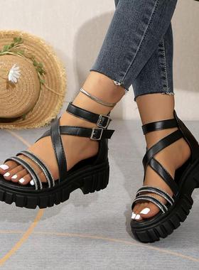 Casual heels platform sandals外贸原单百搭爆款厚底增高凉鞋女