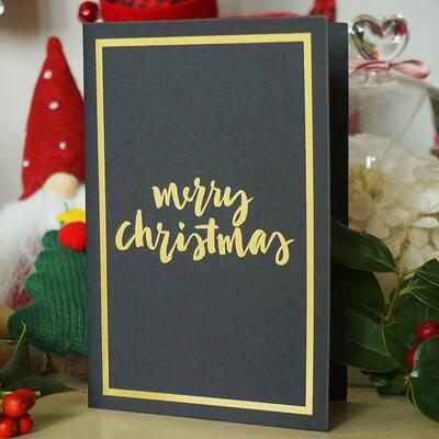 Black Christmas Card Gold Foil Letter Style with Envelope