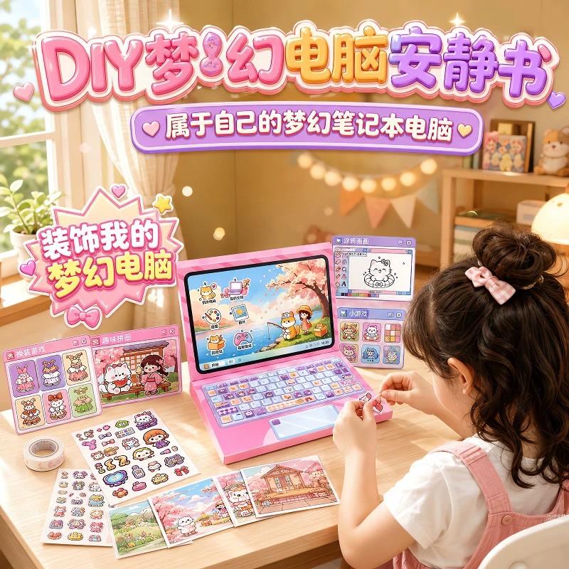 网红爆款电脑安静书新款女孩手工diy材料包免裁剪创意手工玩具6岁