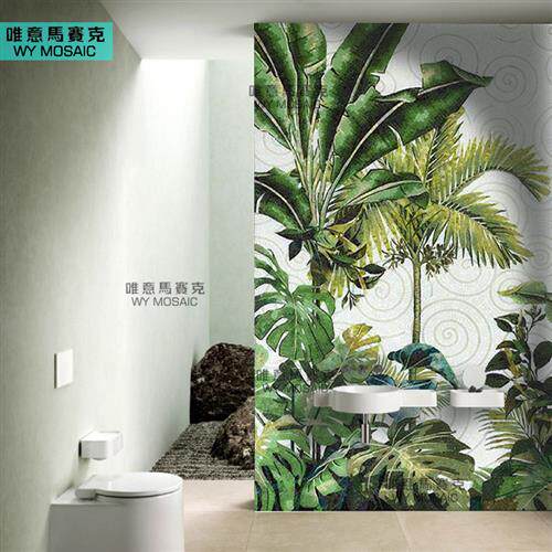 个性定制 艺术马赛克剪画 东南亚热带雨林玄关沙发客厅背景墙瓷砖
