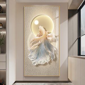 好运锦鲤画入户玄关装饰画高档走廊过道挂画高级感客厅背景墙壁画