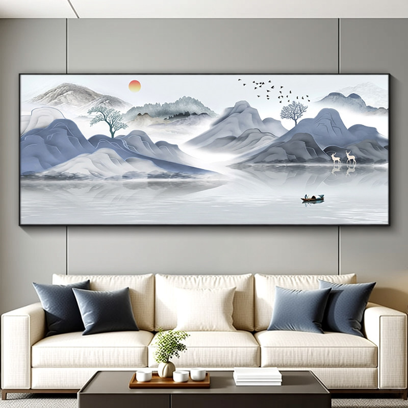 新中式客厅装饰画一整幅沙发背景墙壁画意境山水画办公室现代挂画