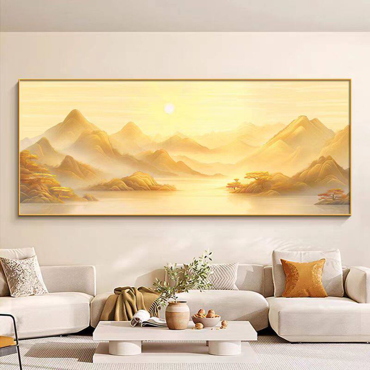 背靠金山客厅装饰画有山无水办公室沙发背景墙挂画轻奢高级感壁画