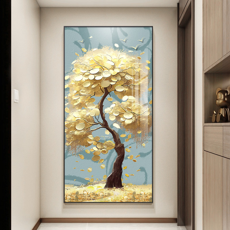 进门生财入户玄关装饰画摇钱发财树挂画正对门走廊过道壁画玄幻画图片