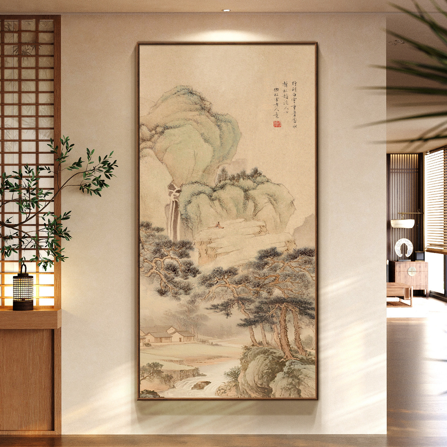 宋代美学禅意玄关山水画新中式入户走廊过道背景墙装饰画书房挂画
