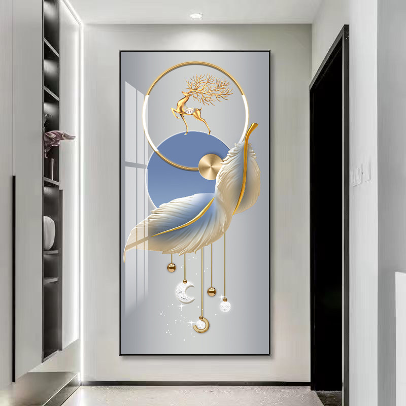 入户玄关装饰画现代轻奢客厅走廊尽头挂画高档抽象羽毛正对门壁画