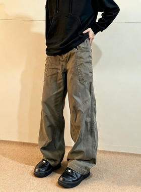 TIDES 复古立体剪裁工装裤男美拉德风格宽松复古直筒百搭休闲长裤