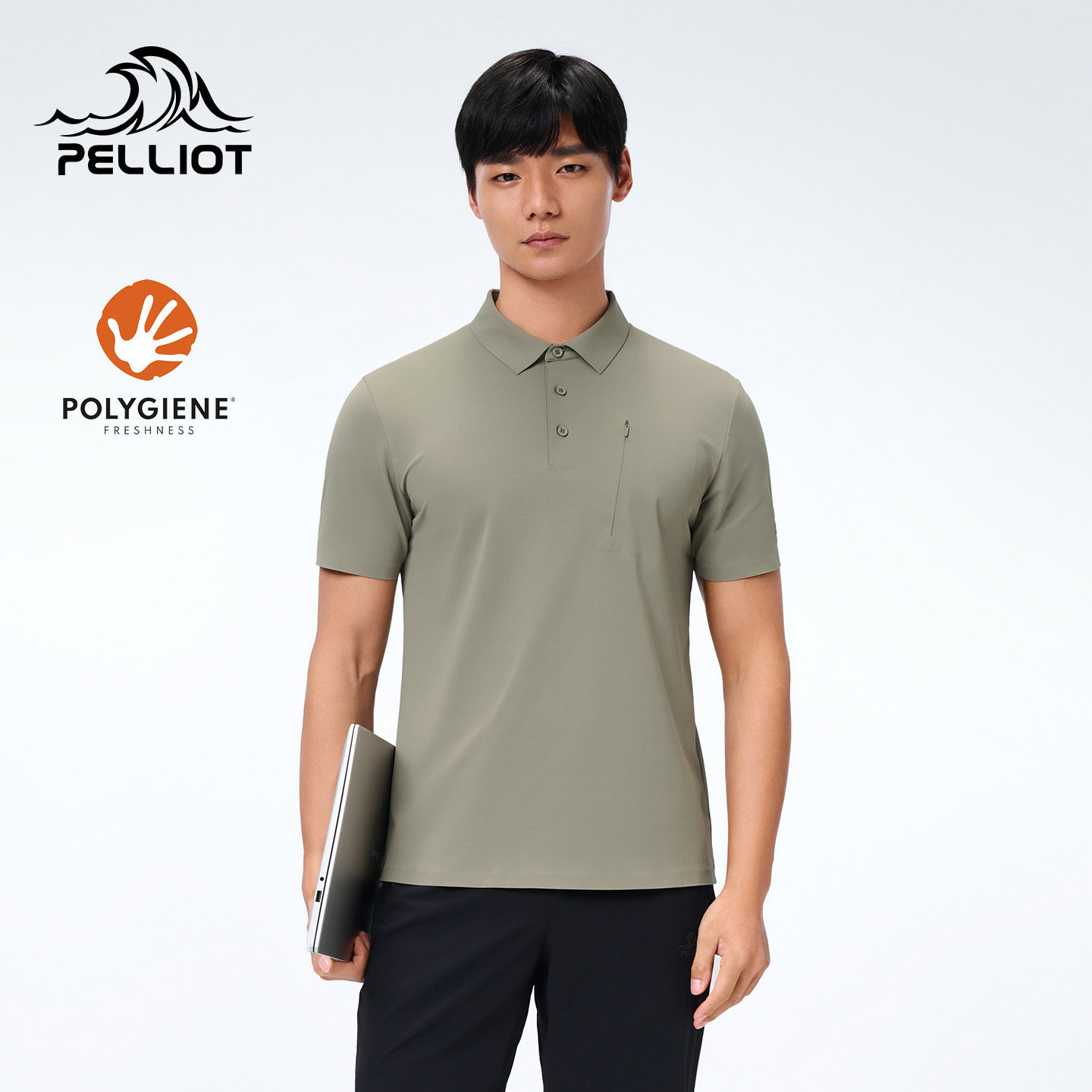 伯希和户外T恤男新款速干抑菌运动短袖高弹商务翻领半袖休闲上衣