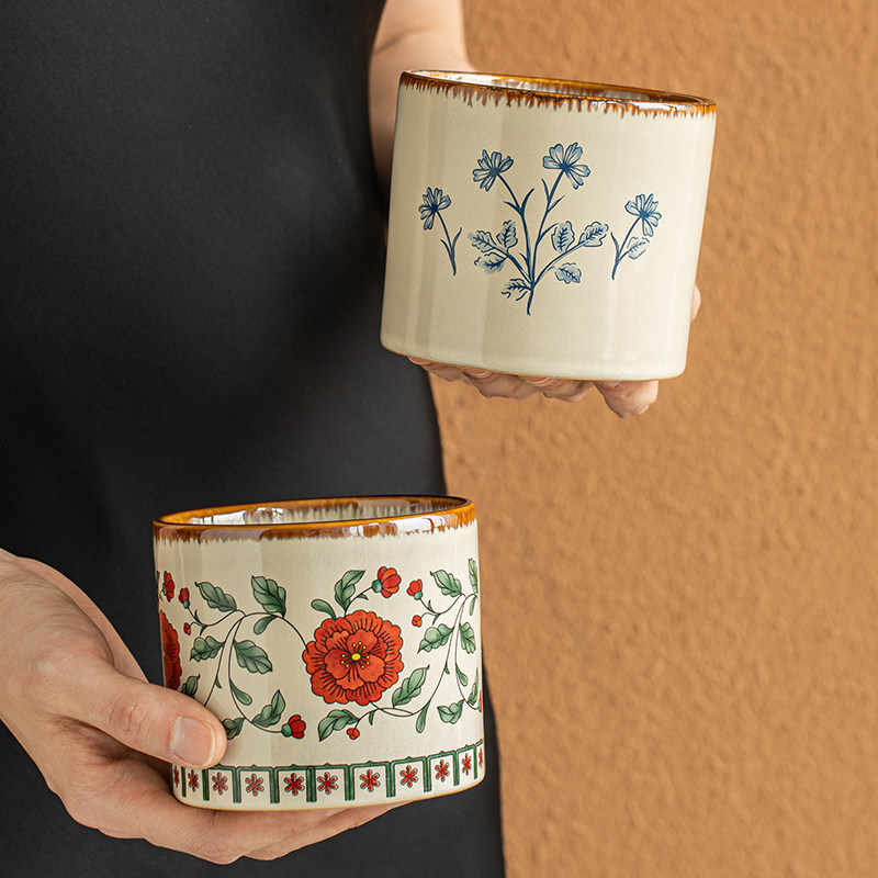 小悠家〖中式美学〗复古陶瓷收纳罐桌面化妆刷收纳筒花瓶装饰摆件