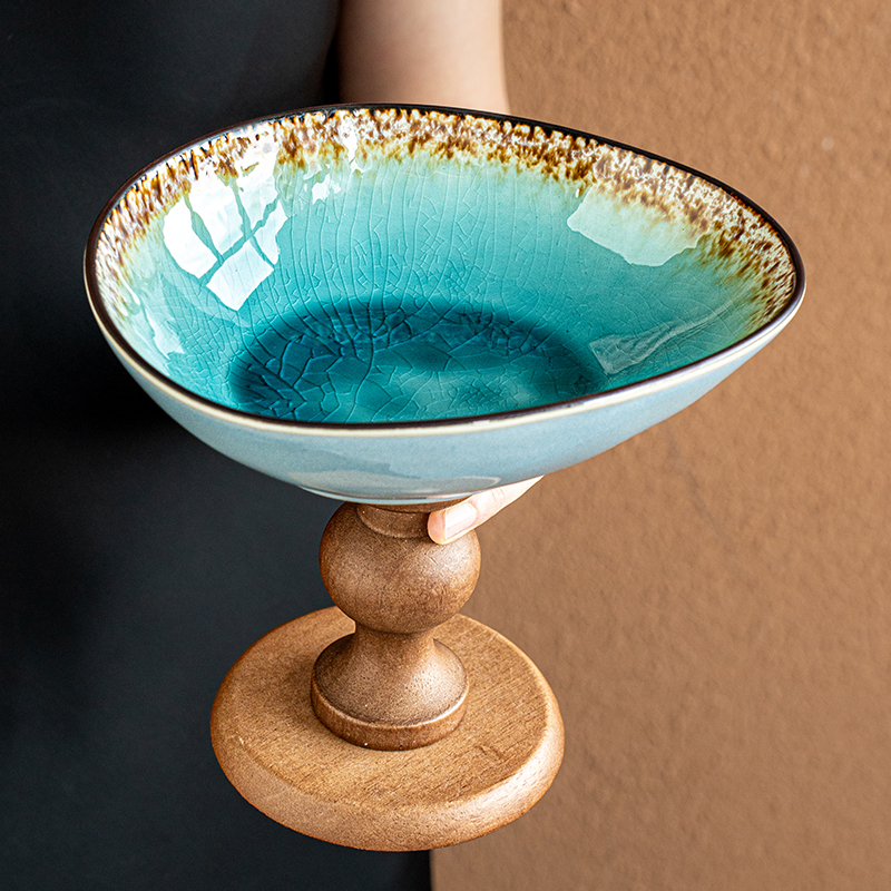 小悠家创意冰裂纹高脚水果盘