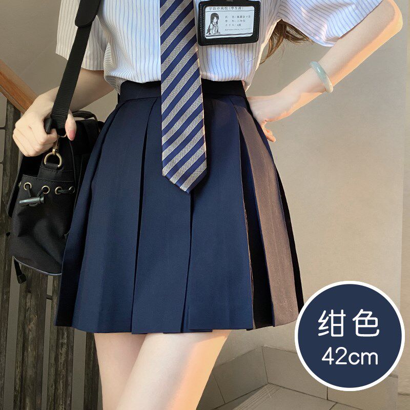 速发校纯制服箱褶裙绀色基础款K色半身百褶裙学生J供高腰制服短裙