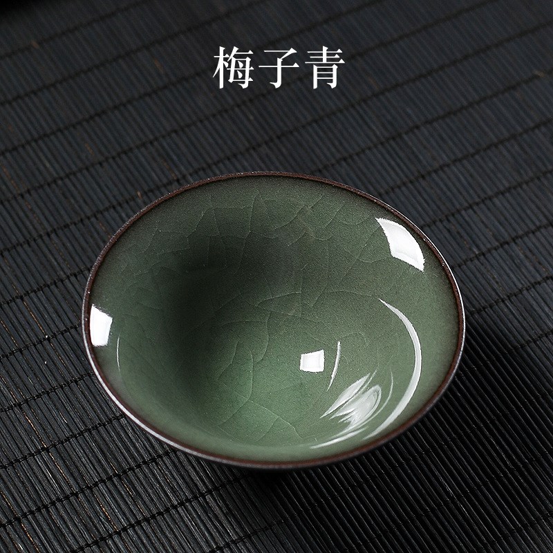 速发青瓷斗笠杯主人杯单杯哥窑冰裂纹龙泉胎夫陶杯手工铁功茶瓷品