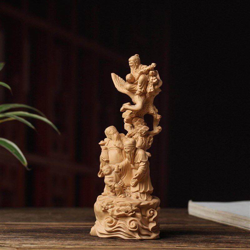 速发黄杨木雕福禄寿摆件佛像老人祝寿礼物客厅家用供奉神像装饰品