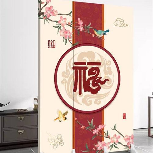 速发中式简约屏风隔断墙福字背景遮挡简易家用折叠移动入户进门屏