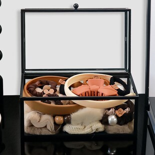 速发发饰带纳盒桌面防尘收盖发璃发夹玻圈首饰整理盒宝宝头绳饰品