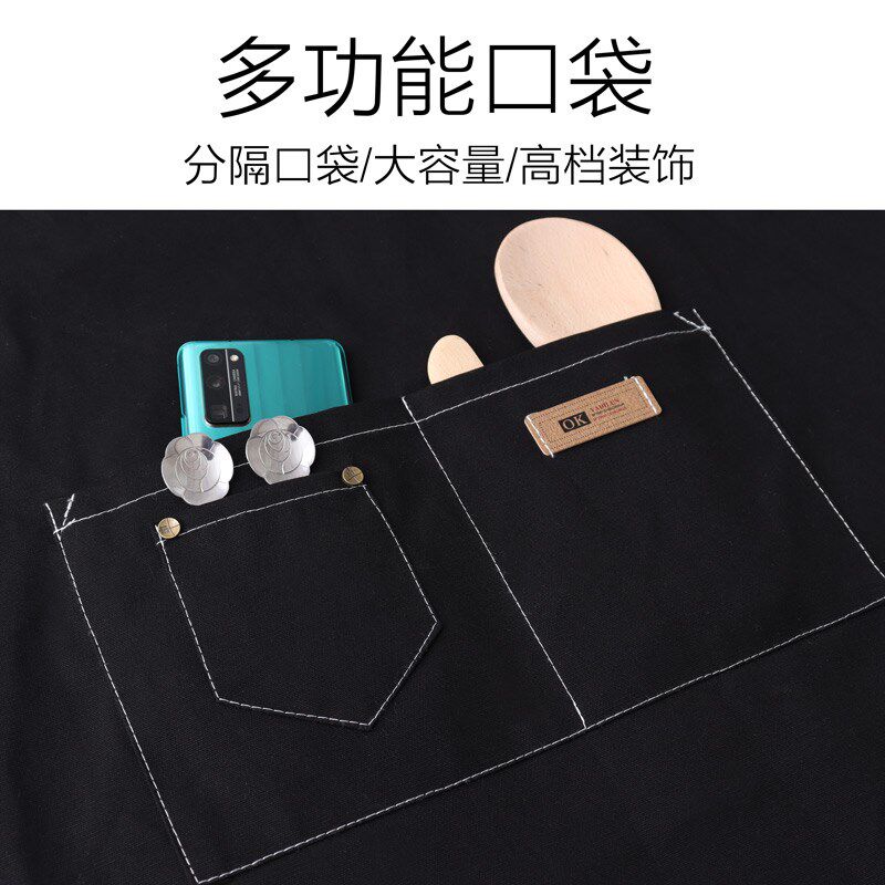 速发新款简约加加厅肥围裙棉布餐长无袖男士上班工作服LOG