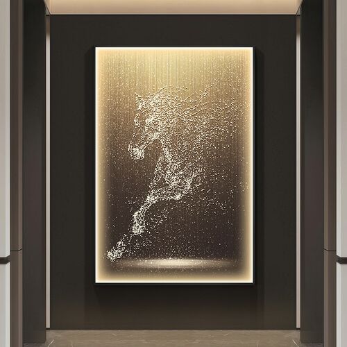 速发马发成功关玄装饰画高级感灯画轻奢客厅走廊过道到光壁画
