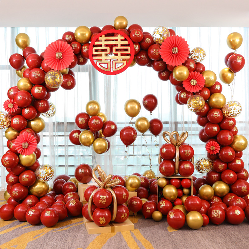 速发结婚拱门置婚气球装饰婚庆婚房布新礼品婚用场景生开业石榴红