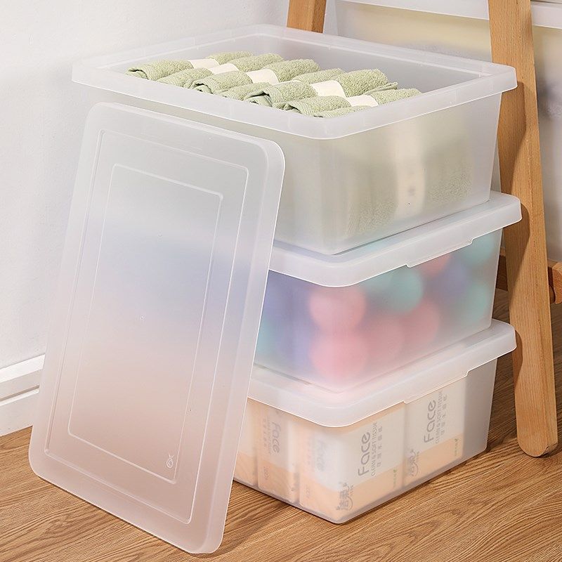 速发杂工收纳箱半透明带盖零食具服储物箱塑料多功能物衣箱