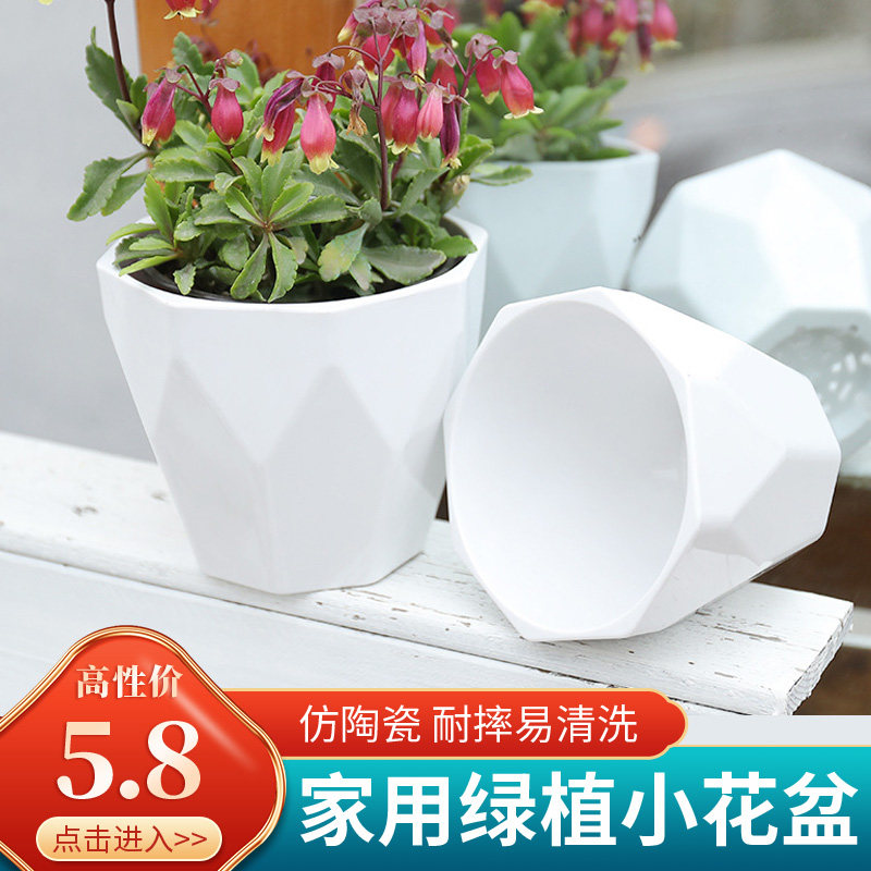 速发塑料花仓仿陶瓷白色简约清盆大号家用绿萝吊兰多肉托盆带花盘