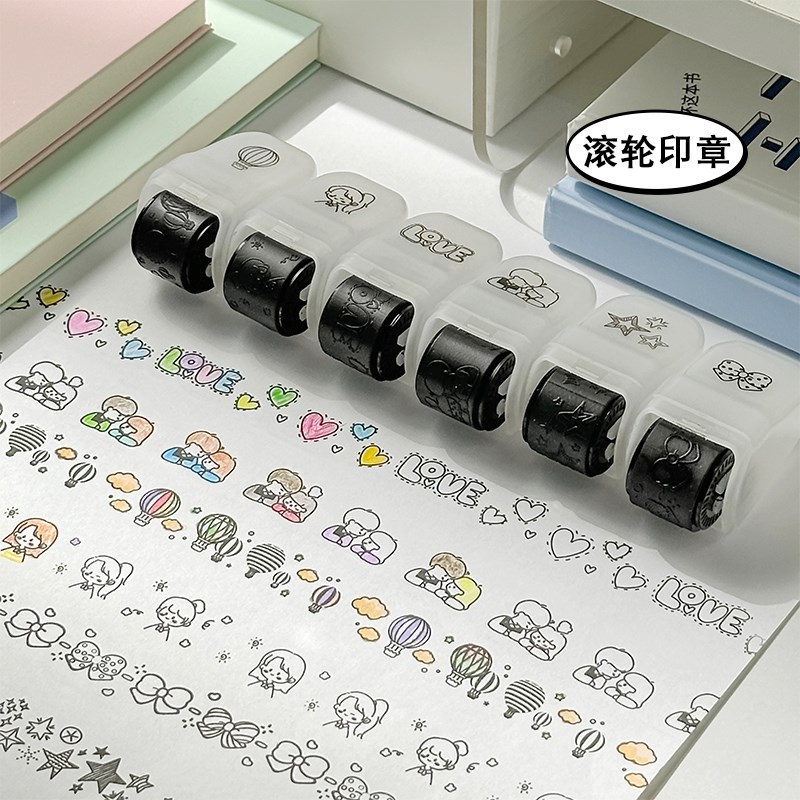 速发滚轮印章章账美纹童儿手工用品文具可爱装饰印泥绘画图手K