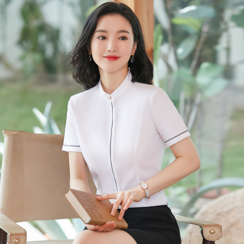 速发职业夏工质色正装通勤季作服气白工装衬衣上衣
