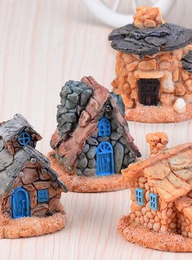 速发微景观石屋石头房子房屋茅屋多肉园树造景盆景艺脂装饰小摆件
