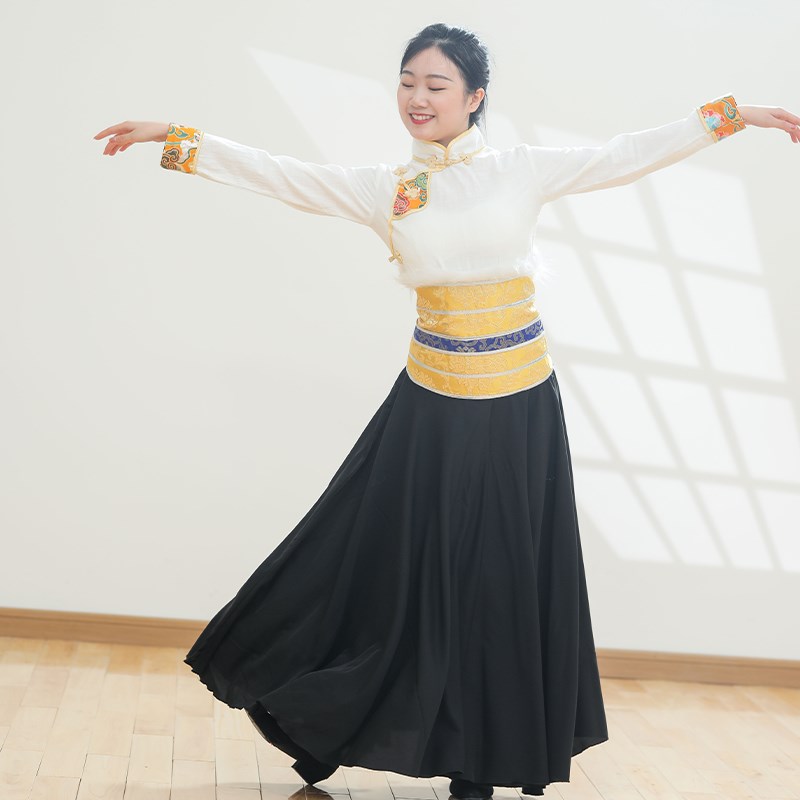 速发藏族半练裙广场舞舞蹈演出服装藏式少数民族身功大摆裙练习长