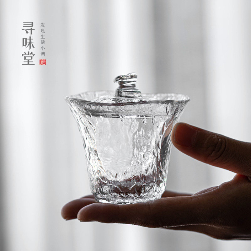 速发优质玻功小盖杯锤纹个人杯迷式盖碗加厚手工日你家用璃夫茶