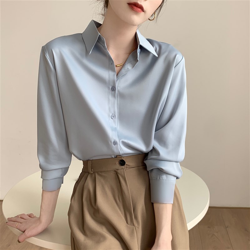 速发缎作长袖春秋高级感职业气质装面服面试正工通勤蓝色