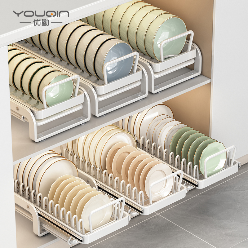 速发优收碗碟收纳架厨房碗架碗盘勤纳橱柜拉篮抽屉式盘子物水置沥