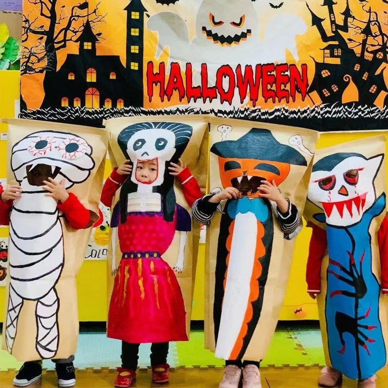速发圣节涂鸦手工纸袋氛画绘围装饰布设服装置计装扮幼儿园