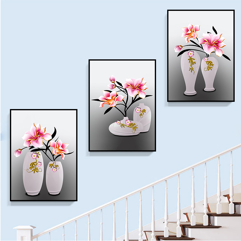 速发美式欧式复式楼梯间装饰画走廊过子墙壁画客厅富贵花瓶道花卉